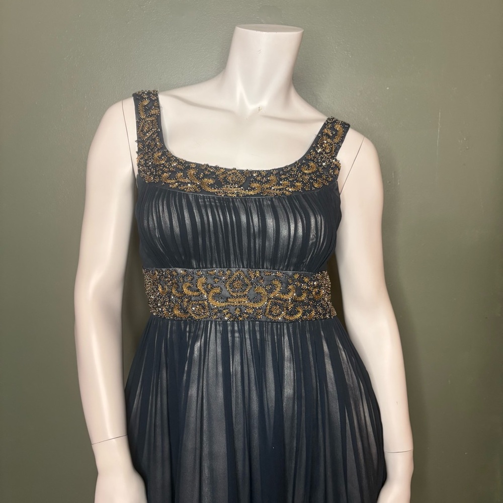 Adrianna Papell Navy and Gold Embellished Gown